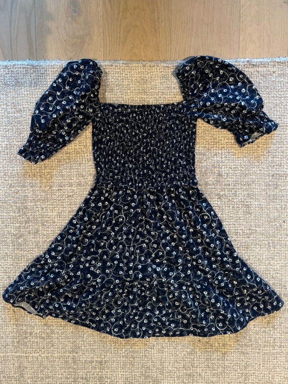Wilfred navy blue off the shoulder floral babydoll dress